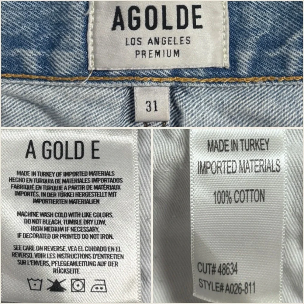 AGOLDE‎ Womens 31 Parker Distressed Denim Shorts Light Blue Button Fly A026-811